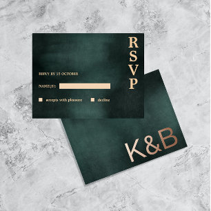 Modern Emerald Green Black Elegant Wedding RSVP Foil Holiday Postcard