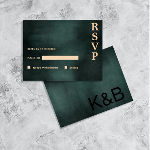 Modern Emerald Green Black Elegant Wedding RSVP Holiday Postcard
