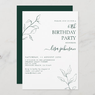 Modern Emerald Green Botanical 60th Birthday Invitation