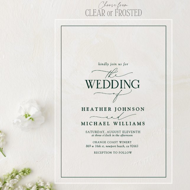 Modern Emerald Green Calligraphy Wedding Acrylic Invitations (Creator Uploaded)