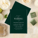 Modern Emerald Green Calligraphy Wedding  Invitation<br><div class="desc">Trendy, elegant and modern, this simple, minimalist emerald green and white typography wedding design features 'The Wedding Of' in modern calligraphy and Serif text as the main design feature, and is based on our bestselling bridal shower invite. The back of the card features a emerald green texture. Contact designer for...</div>