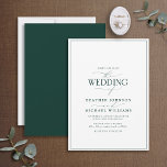 Modern Emerald Green Calligraphy Wedding Invitation<br><div class="desc">Trendy, elegant and modern, this simple, minimalist emerald green and white typography wedding design features 'The Wedding Of' in modern calligraphy and Serif text as the main design feature, and is based on our bestselling bridal shower invite. The back of the card features a emerald green texture. Contact designer for...</div>