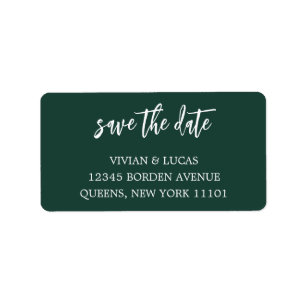 Modern Emerald Green Chic Script Save The Date Label