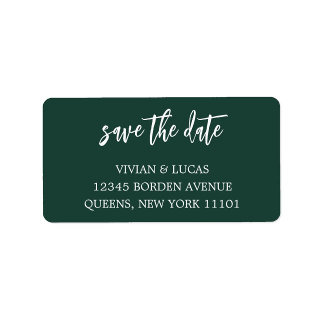 Modern Emerald Green Chic Script Save The Date Label (Front)