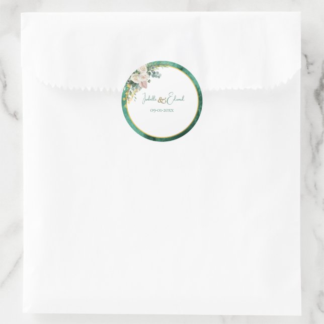 Modern Emerald Green Colour Wash Blush Floral Classic Round Sticker (Bag)