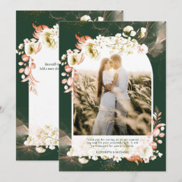 Modern Emerald Green Coral Floral PHOTO THANK YOU Card