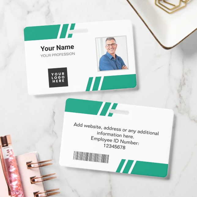 Modern  Emerald Green Custom Employee ID Badge (Office)
