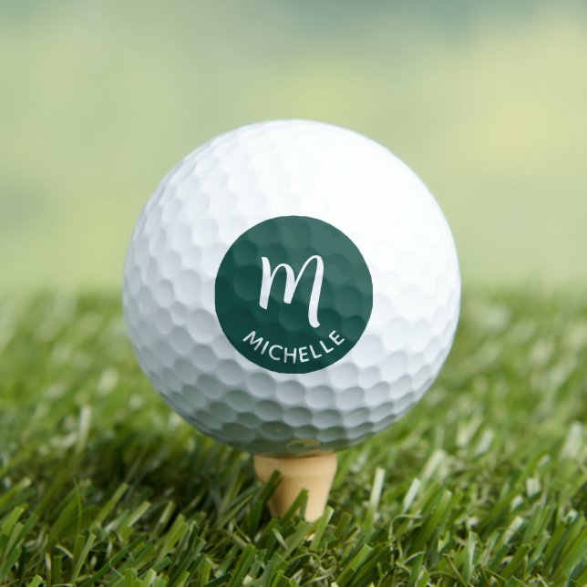 Modern Emerald Green Custom Monogram Name Golf Balls (Insitu Tee)