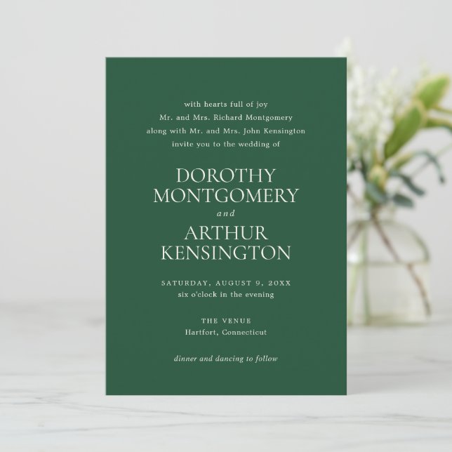 Modern Emerald Green Elegant Wedding Invitation (Standing Front)