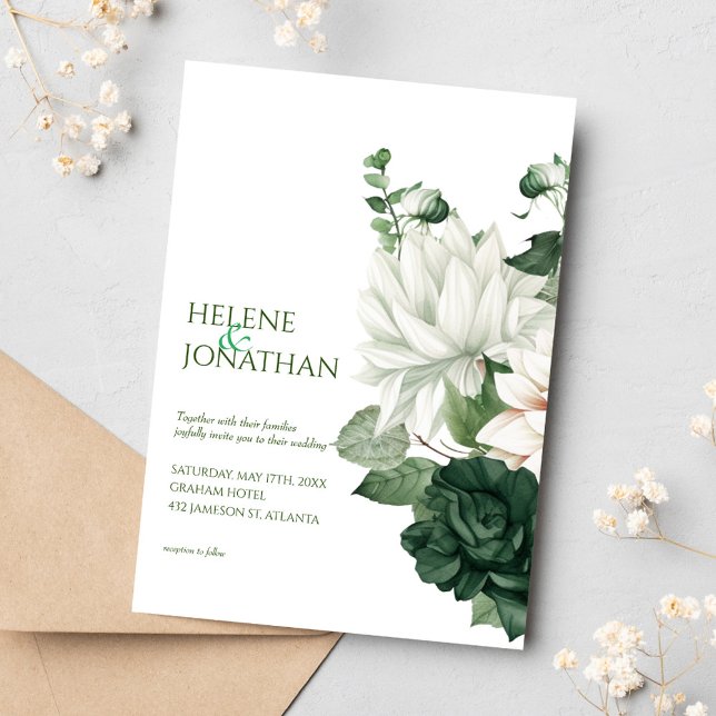 Modern Emerald Green Floral Elegant Boho Wedding Invitation (Creator Uploaded)