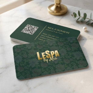 Modern Emerald Green Floral Foil Spa Business Card