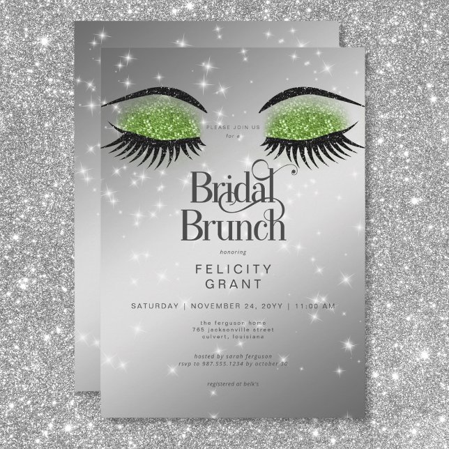 Modern Emerald Green Glam Eyes Bridal Brunch Invitation (Modern Emerald Green Glam Eyes Bridal Brunch Invitation)