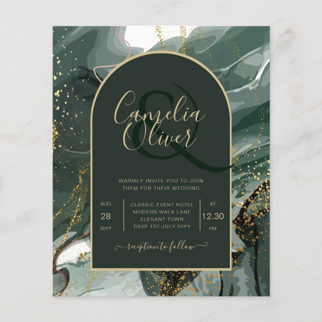Modern Emerald Green Gold Agate Marble WEDDING (Front)