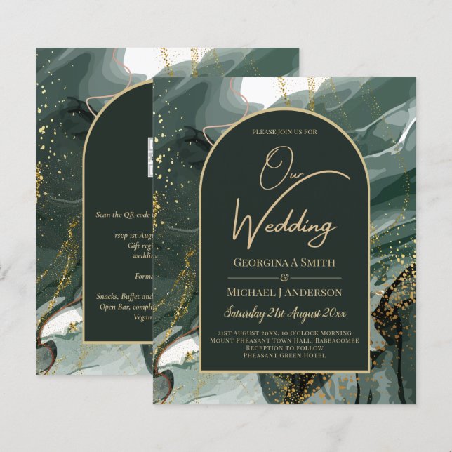 Modern Emerald Green Gold Agate Marble WEDDING (Front/Back)