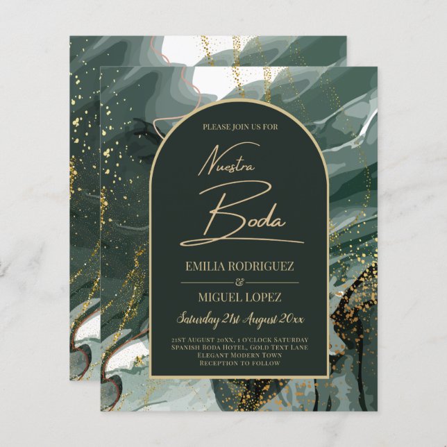 Modern Emerald Green Gold Agate Marble WEDDING (Front/Back)