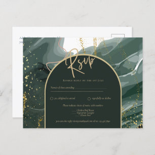 Modern Emerald Green Gold Agate Marble WEDDING Postcard