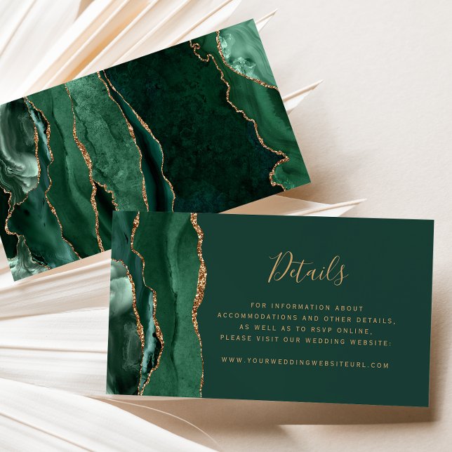 Modern Emerald Green Gold Agate Wedding Website Enclosure Card (Creator Uploaded)