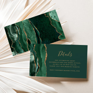 Modern Emerald Green Gold Agate Wedding Website Enclosure Card