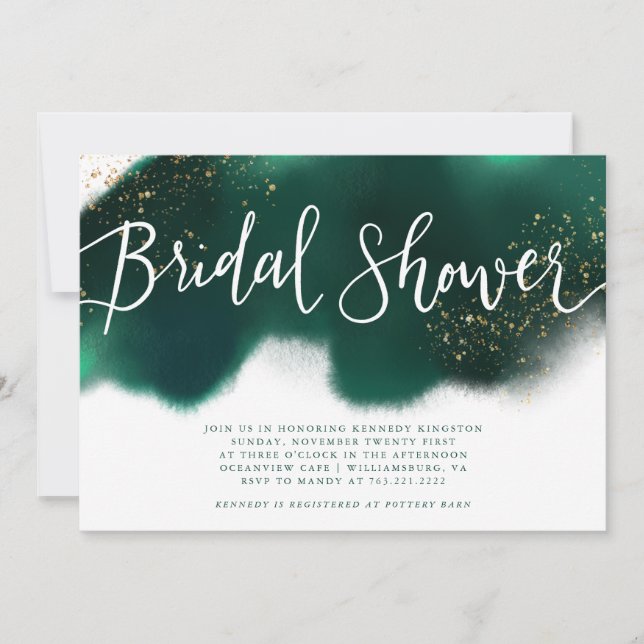 Modern Emerald Green Gold Glitter Bridal Shower Invitation (Front)