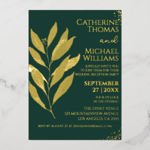 Modern Emerald Green Gold Leaf Wedding Reception