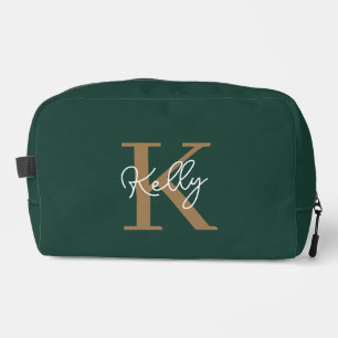 Modern Emerald Green Gold Monogram Script Dopp Kit