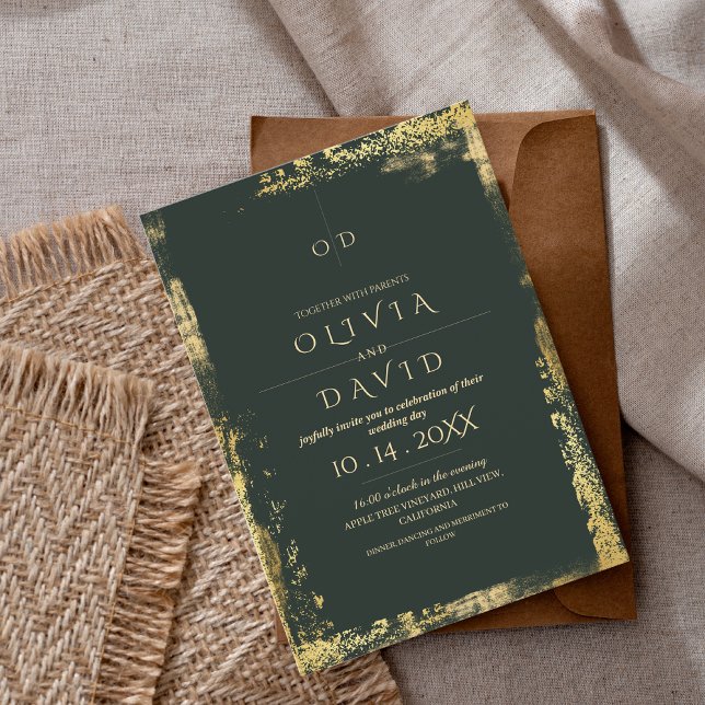 Modern Emerald Green Gold Wedding Invitation (Creator Uploaded)