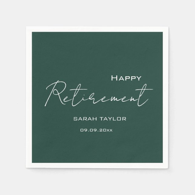 Modern Emerald Green Happy Retirement  Napkin (Front)
