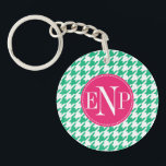 Modern Emerald Green Houndstooth Personalised<br><div class="desc">Modern stylish design featuring a emerald green and white houndstooth pattern. Personalise it with your name and monogram on the bright girly pink round frame. Luxury option for the trendy woman! Ideal for animal lovers ***PLEASE use the customise it orange button to change font size and style, you can also...</div>