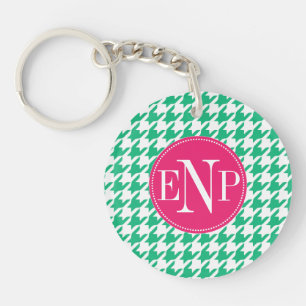 Modern Emerald Green Houndstooth Personalised Key Ring