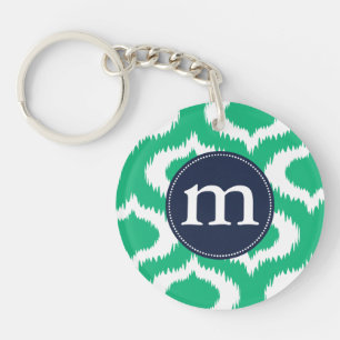 Modern Emerald Green Ikat Diamonds Personalised Key Ring