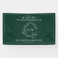 Modern Emerald Green Leafy Crest Monogram Wedding