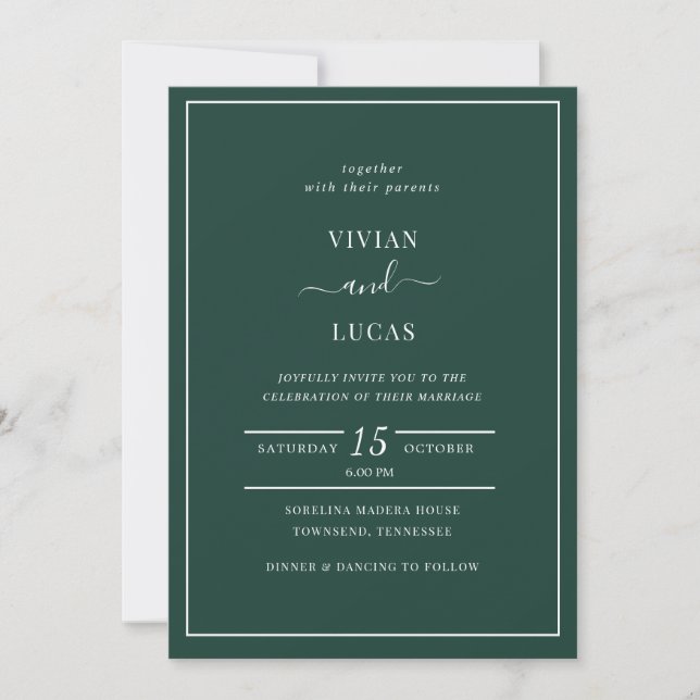 Modern Emerald Green Minimal Wedding Invitation (Front)