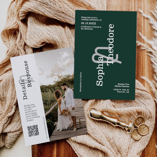 Modern Emerald Green Minimalist Wedding QR Code Invitation (Creator Uploaded)