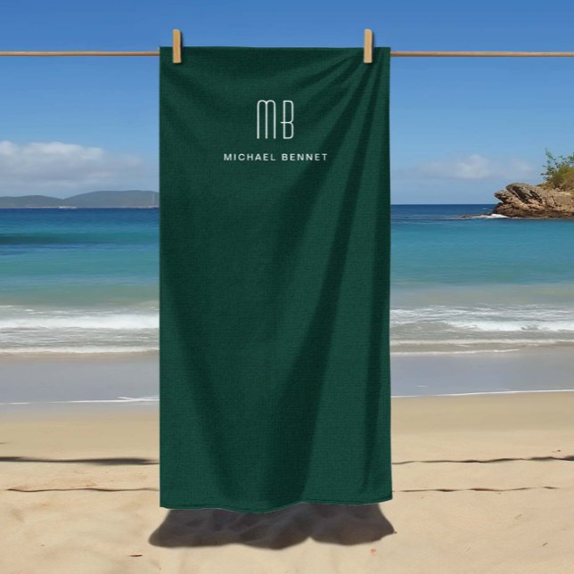 Modern Emerald Green Monogram Beach Towel (Modern Emerald Green Monogram Beach Towel)