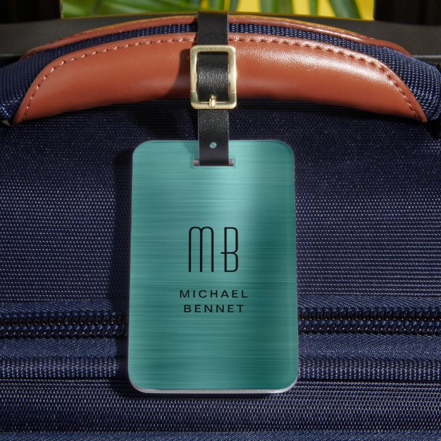 Modern Emerald Green Monogram Luggage Tag (Front Insitu 2)