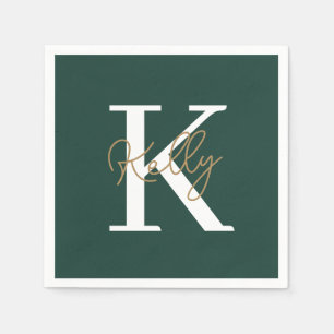 Modern Emerald Green Monogram Script Napkin