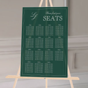 Modern Emerald Green Monogram Script Wedding Seat Acrylic Sign