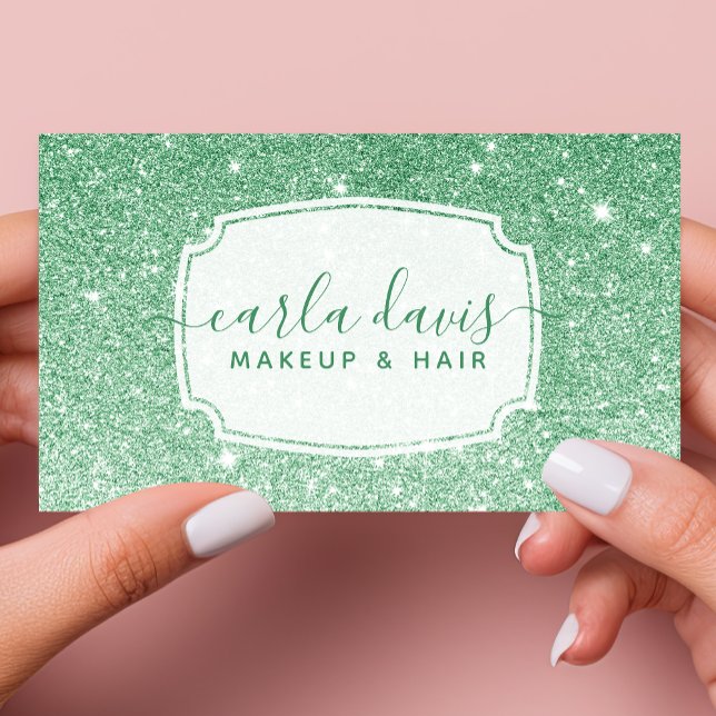 Modern Emerald Green Ombre Glitter Makeup Artist Business Card (Creator Uploaded)