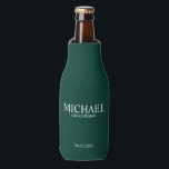 Modern Emerald Green Personalised Groomsman Bottle Cooler<br><div class="desc">Modern Personalised Groomsman Gifts
featuring personalised white groomsman's name,  title and wedding date in classic serif font style on emerald green background.

Also perfect for Best Man,  Father of the Bride and more.</div>