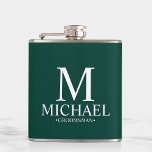 Modern Emerald Green Personalised Groomsman Hip Flask<br><div class="desc">Modern Personalised Groomsman Gifts
featuring personalised monogram,  groomsman's name and title in white classic serif font style on emerald green background.

Also perfect for Best Man,  Father of the Bride and more.</div>