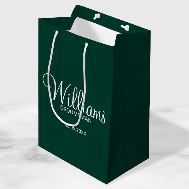 Modern Emerald Green Personalised Groomsman Medium Gift Bag (Creator Uploaded)