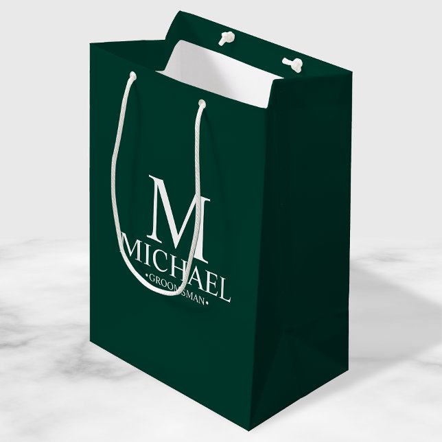 Modern Emerald Green Personalised Groomsman Medium Gift Bag (Creator Uploaded)