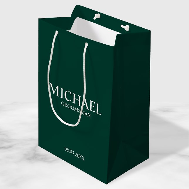 Modern Emerald Green Personalised Groomsman Medium Gift Bag (Creator Uploaded)