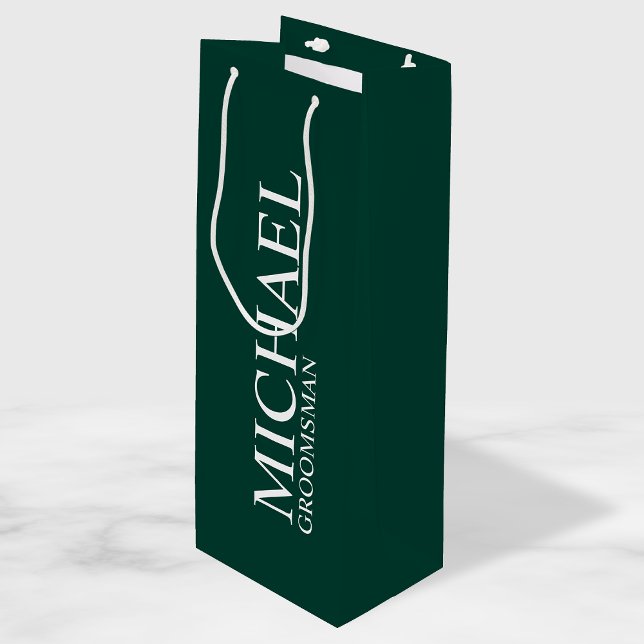 Modern Emerald Green Personalised Groomsman Wine Gift Bag (Creator Uploaded)