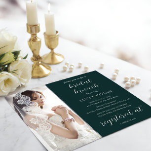 Modern Emerald Green Photo Bridal Shower Brunch Invitation
