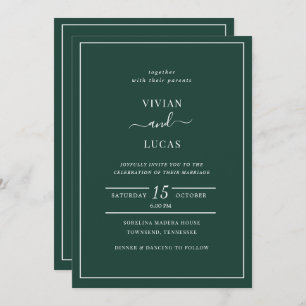 Modern Emerald Green QR Code Minimal Wedding Invitation