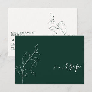 Modern Emerald Green Script Botanical No Menu RSVP