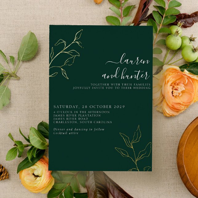 Modern Emerald Green Script Botanical Wedding Gold (Creator Uploaded)