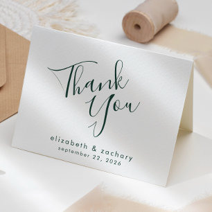 Modern Emerald Green Script Wedding Thank You Card