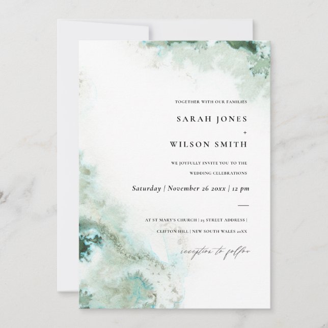 Modern Emerald Green Silver Agate Wedding Invite (Front)